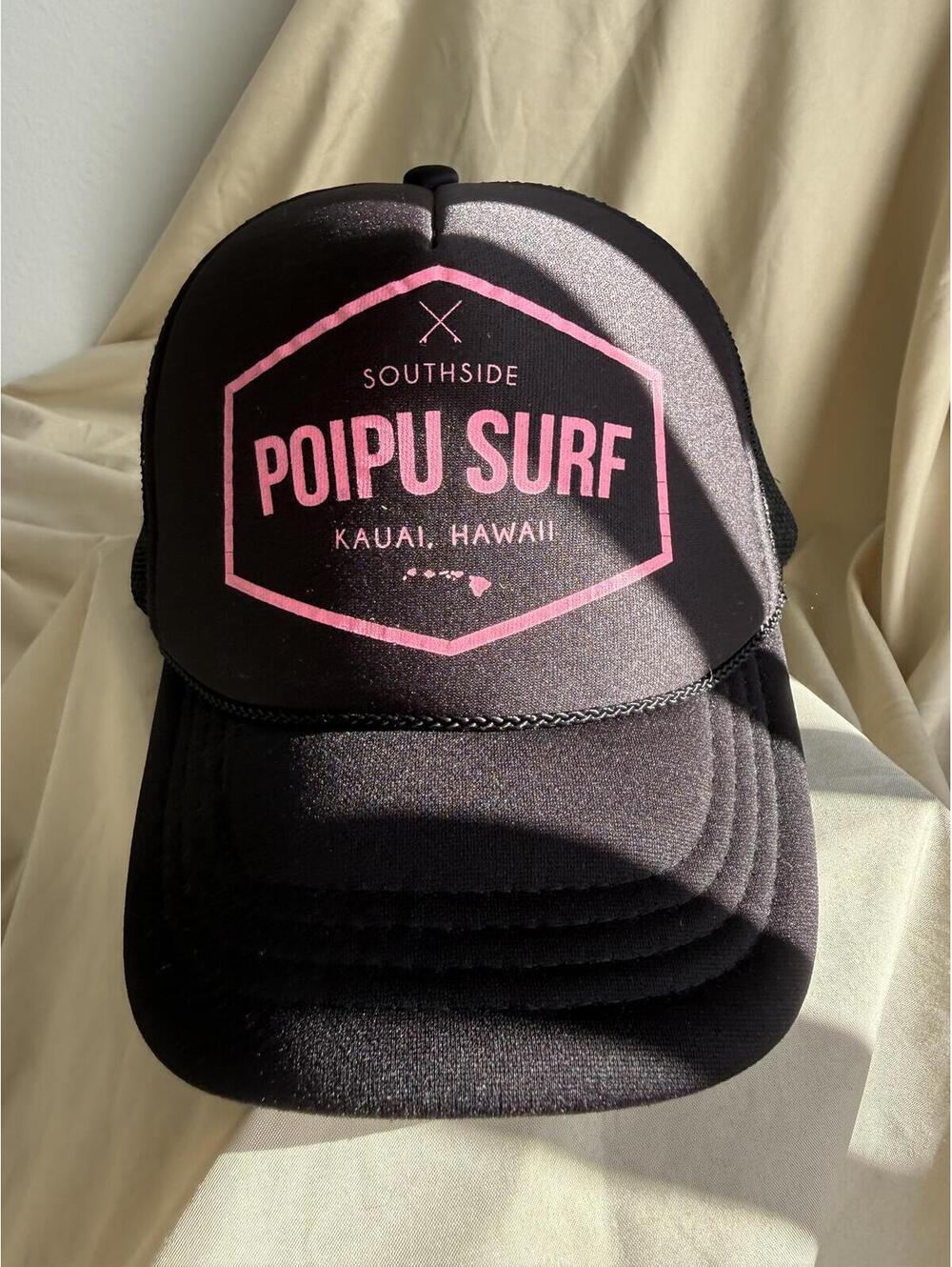 Poipu Surf Kauai Hawaii Black & Pink Trucker Hat Snapback